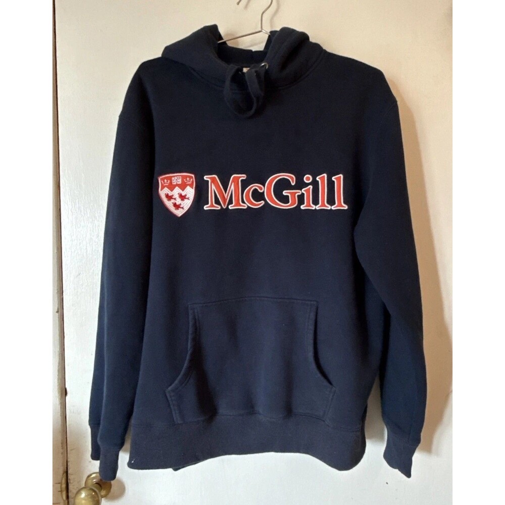 Vtg McGill University Embroidered Hoodie Sweatshirt Blue | Men's Large